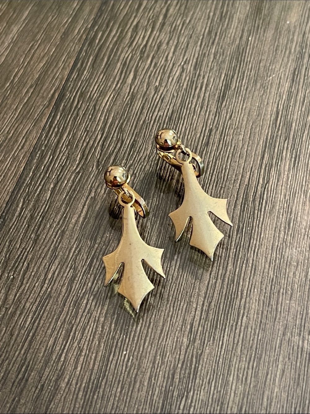 Vintage Stylized Gold-tone Metal Dangle Clip Earrings